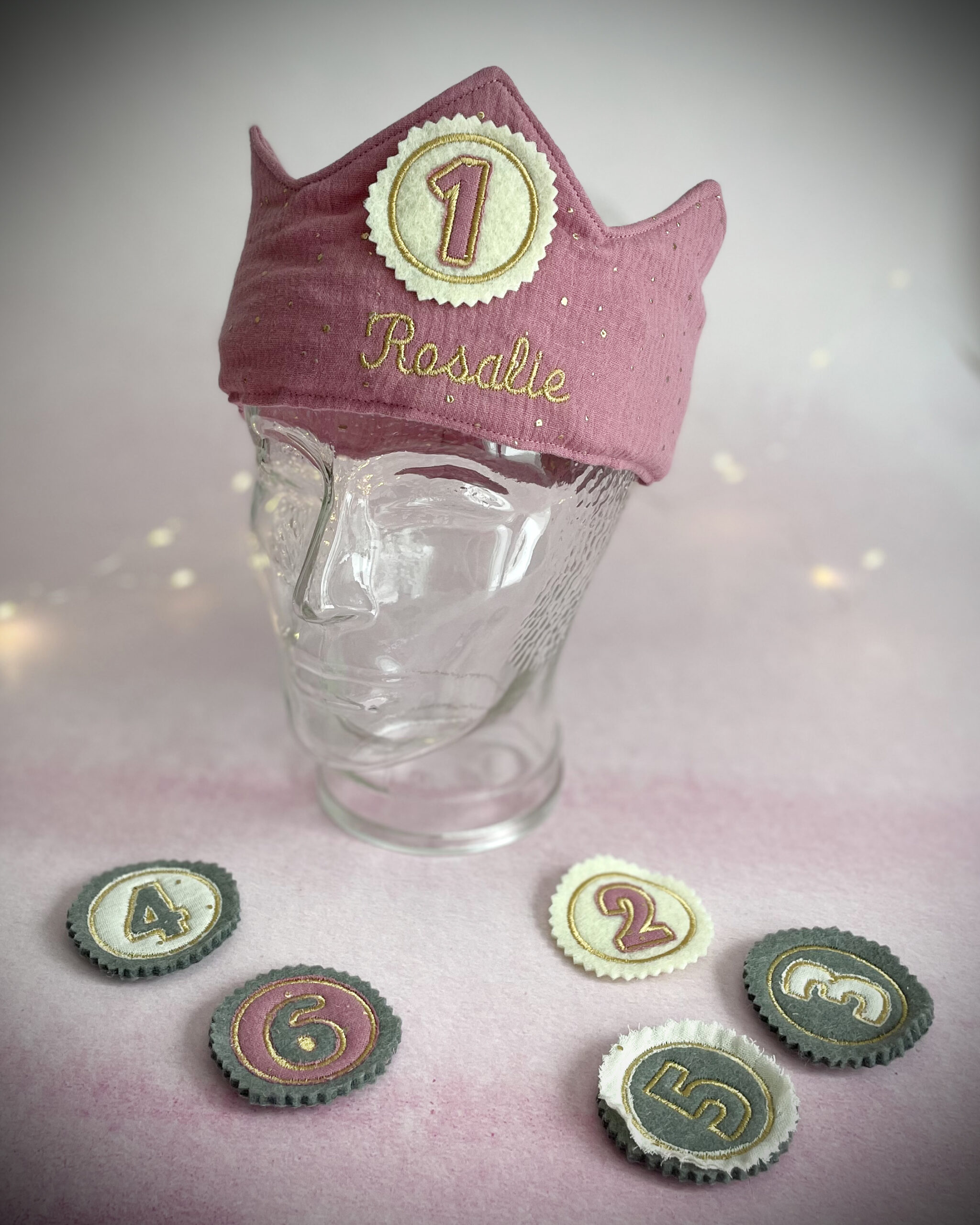 Geburtstagskrone Musselin rosa